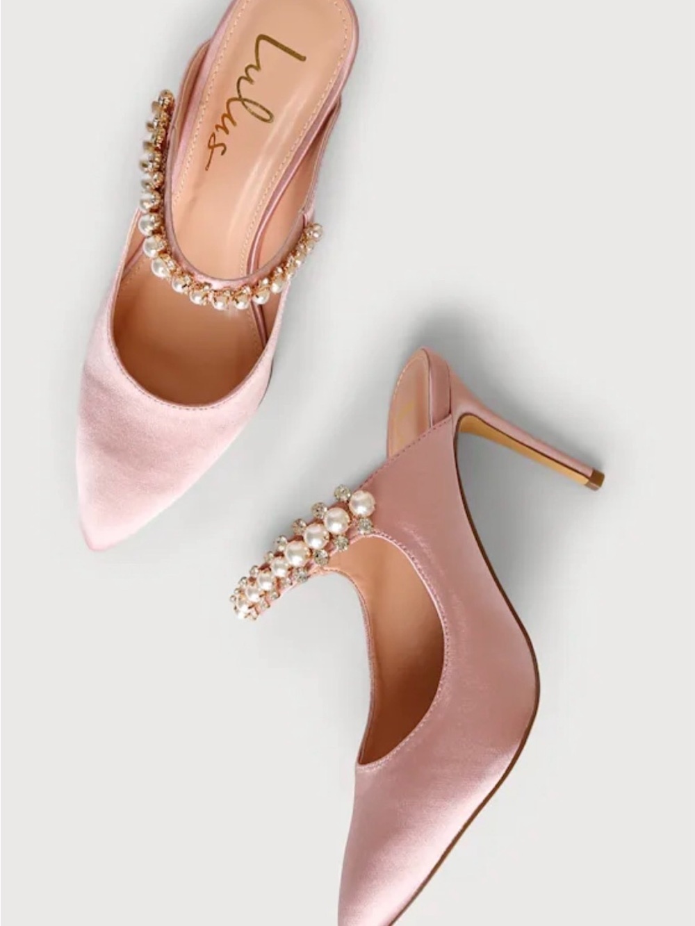 Lulus Sephoraa Rose Gold Satin Pearl Pointed-Toe Mule Pumps - Picture 4 of 9